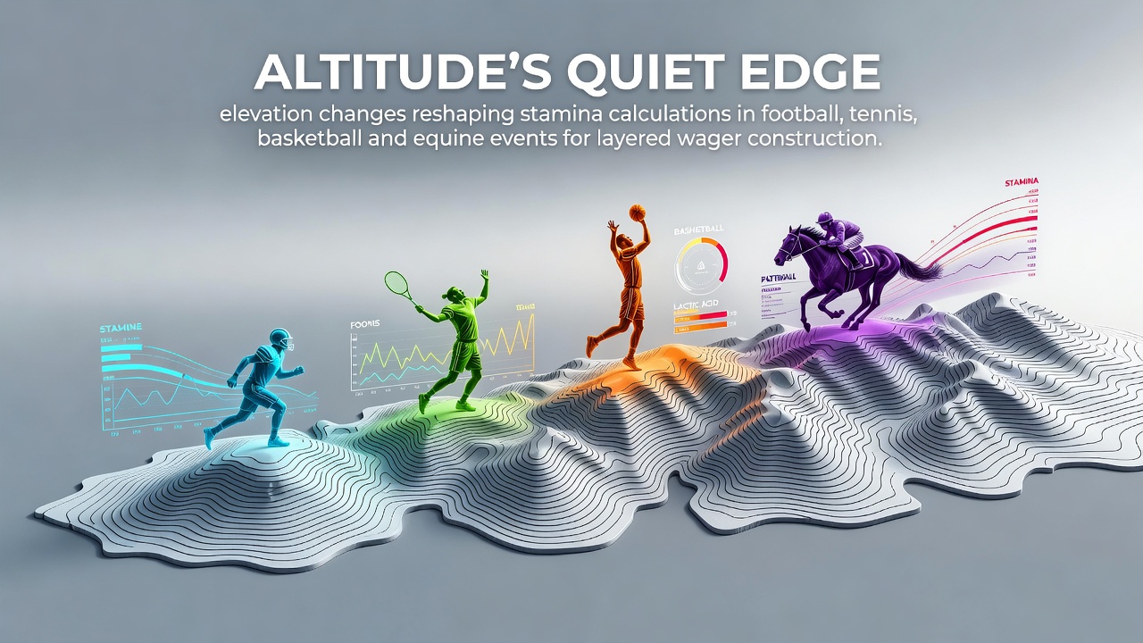 Athletes and horses competing at varying elevations with stamina metrics overlaid