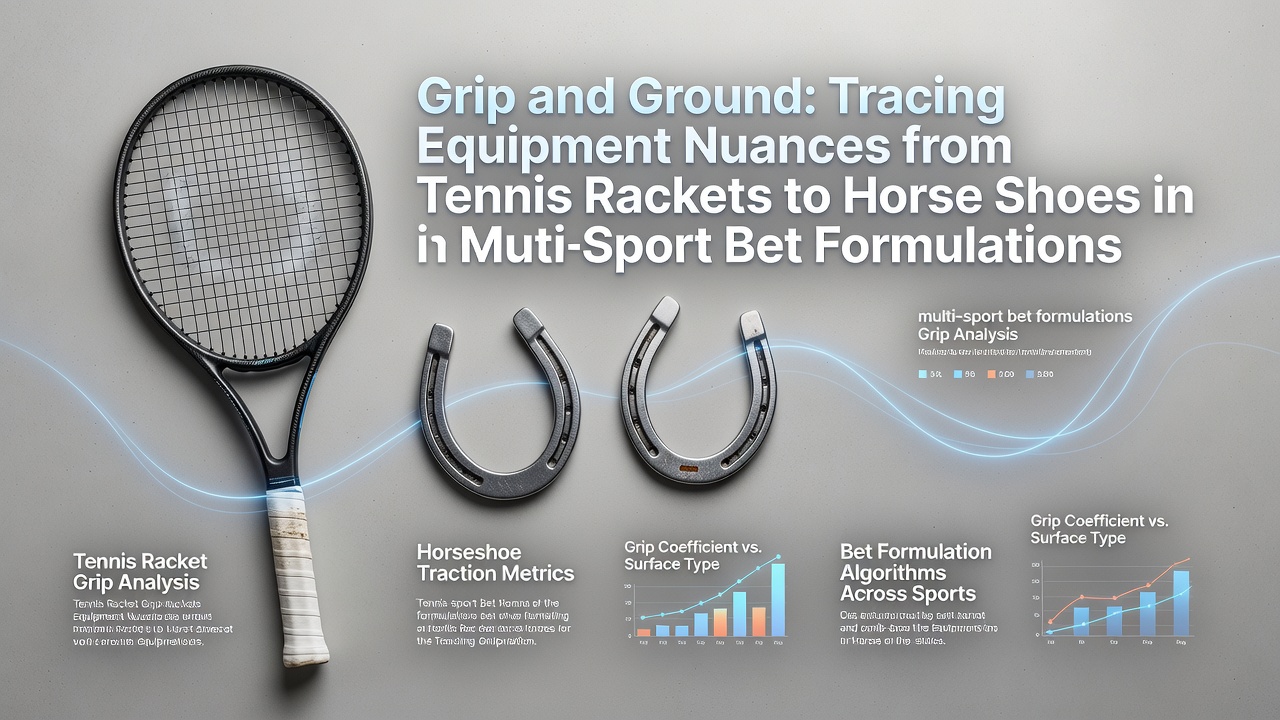 Close-up of tennis racket strings and grip alongside horse shoe treads on varied surfaces