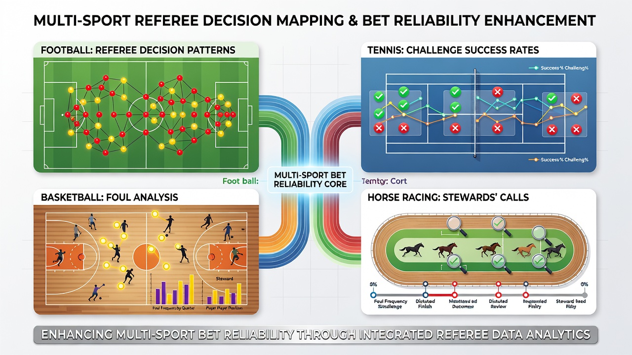 Analysts reviewing referee decision data across football, tennis, basketball and horse racing on multiple screens