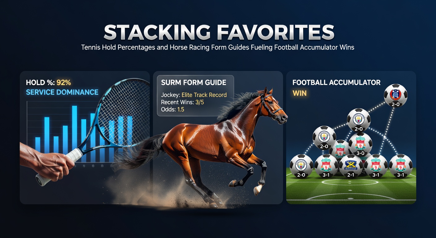 Tennis player serving on clay court with overlaid football accumulator odds chart, illustrating cross-sport betting strategies